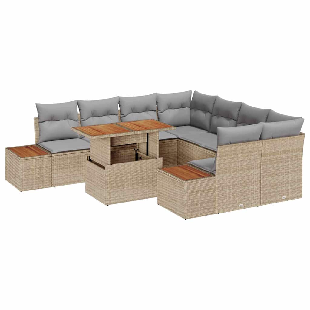 Havesofa Sæt 9 stk. Beige polyrattan