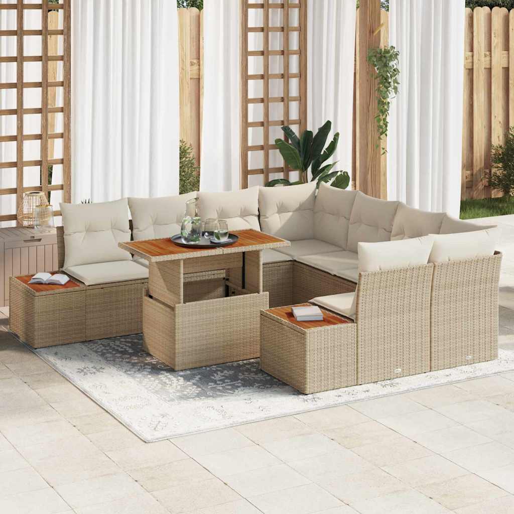 Havesofa Sæt 9 stk. Beige polyrattan