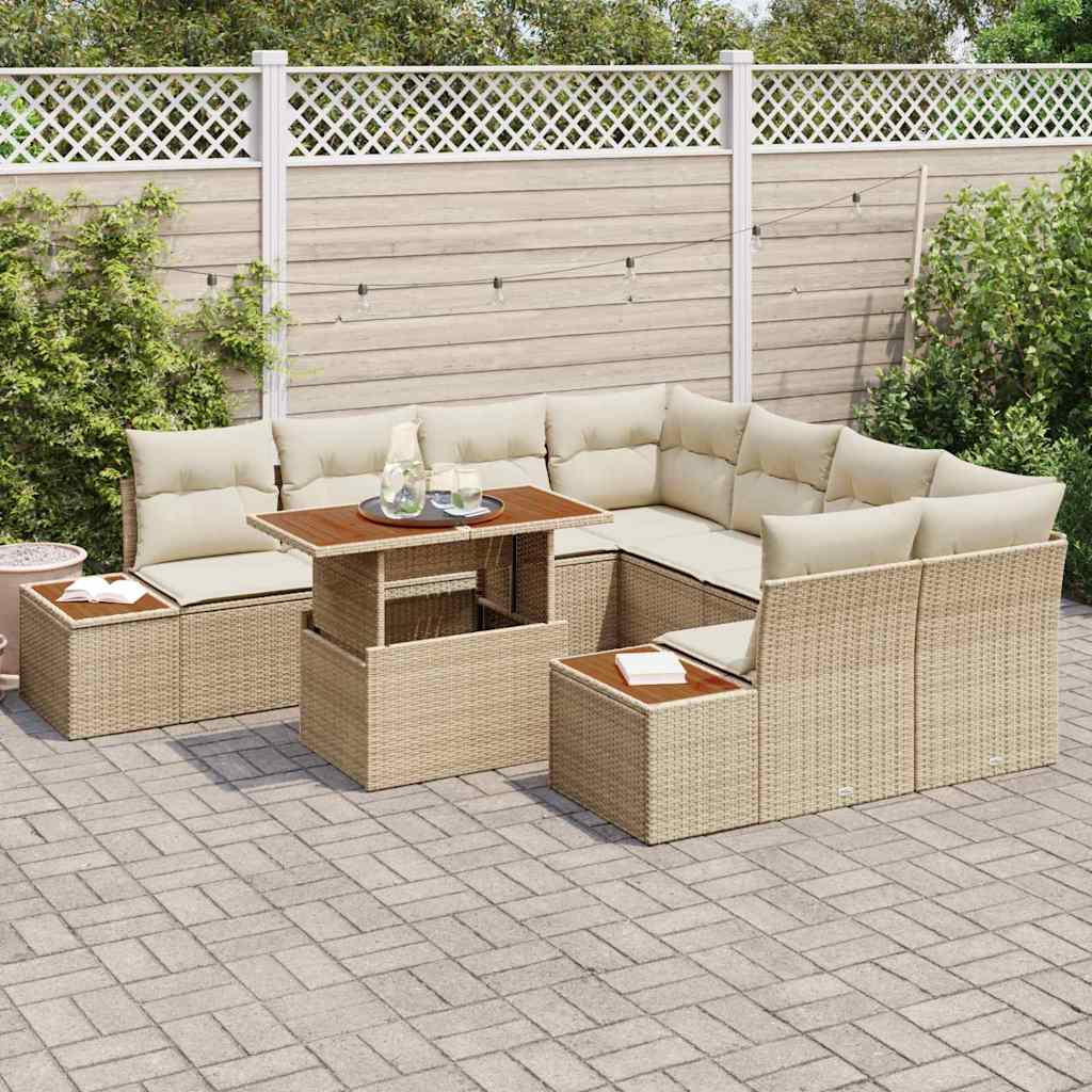 Havesofa Sæt 9 stk. Beige polyrattan