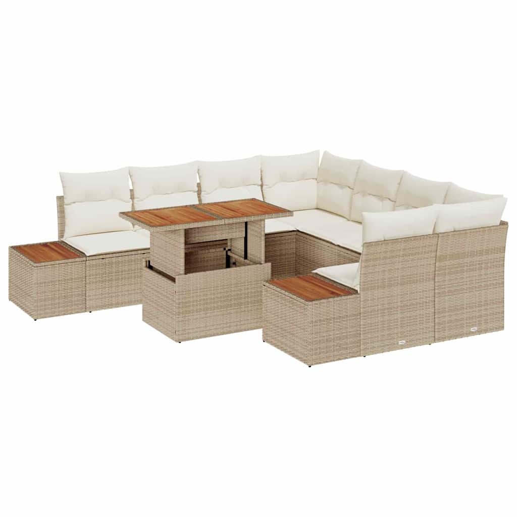 Havesofa Sæt 9 stk. Beige polyrattan