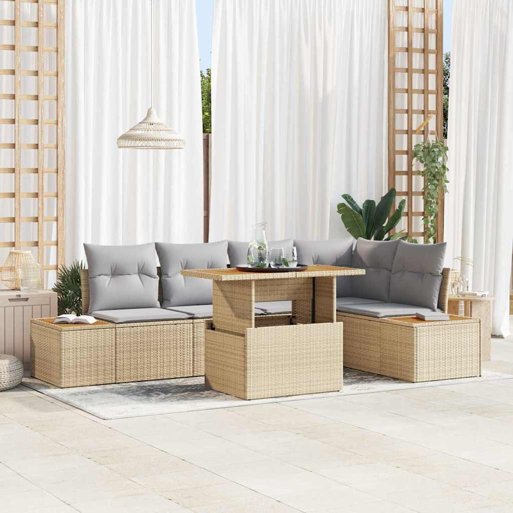 Havesofa Sæt 6 stk. Beige polyrattan
