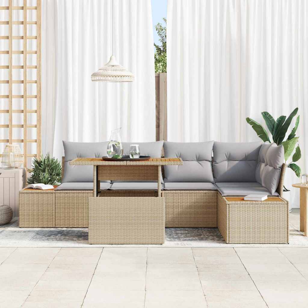 Havesofa Sæt 6 stk. Beige polyrattan