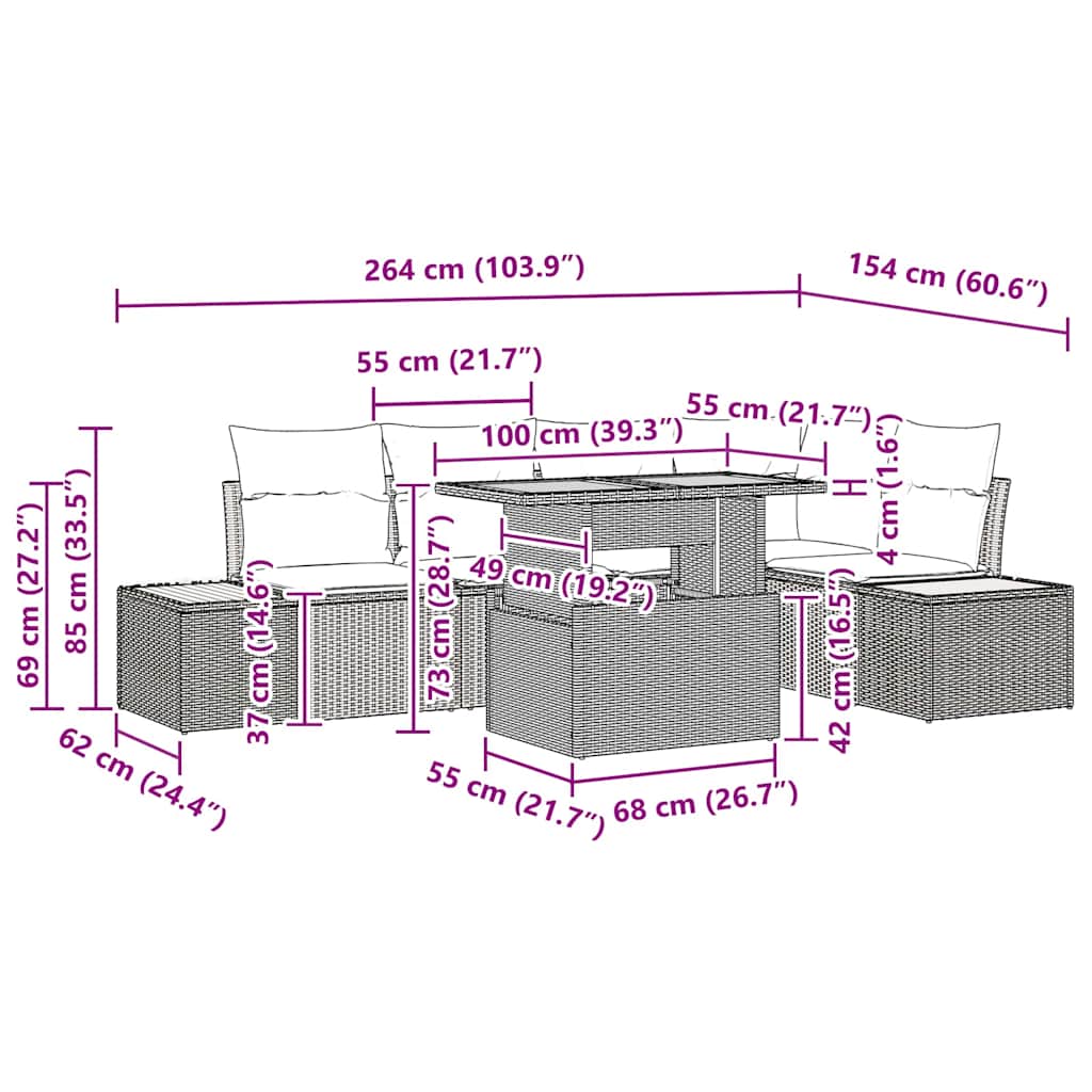 Havesofa Sæt 6 stk. Beige polyrattan