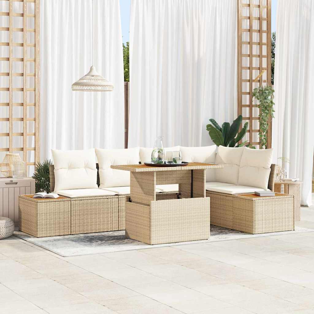 Havesofa Sæt 6 stk. Beige polyrattan