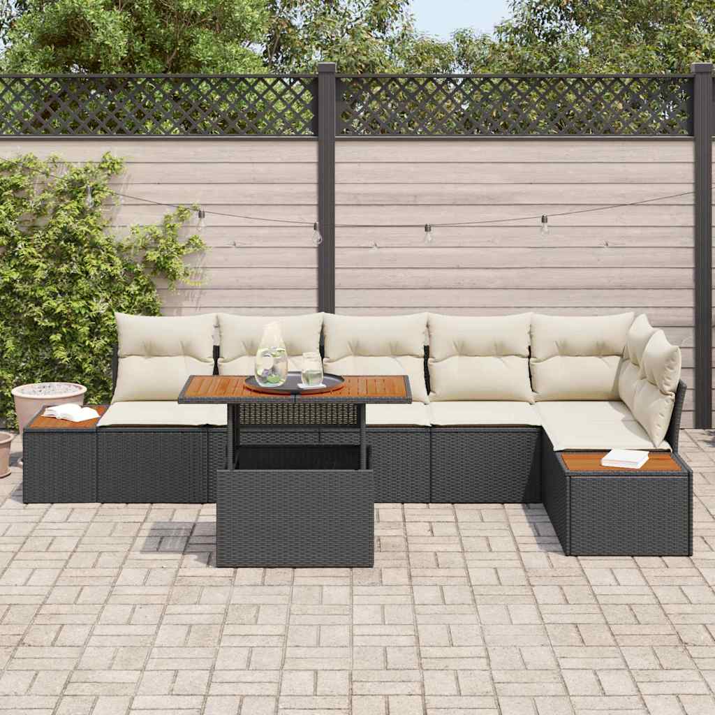 Havesofa Sæt 7 stk. Sort polyrattan