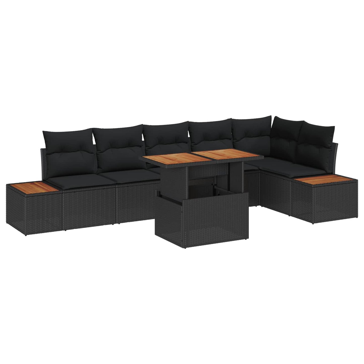 Havesofa Sæt 7 stk. Sort polyrattan