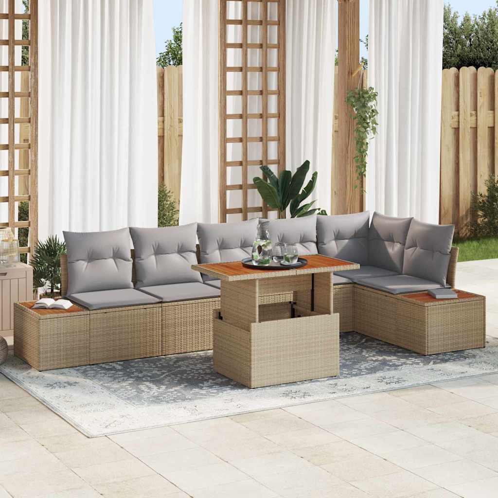 Havesofa Sæt 7 stk. Beige polyrattan