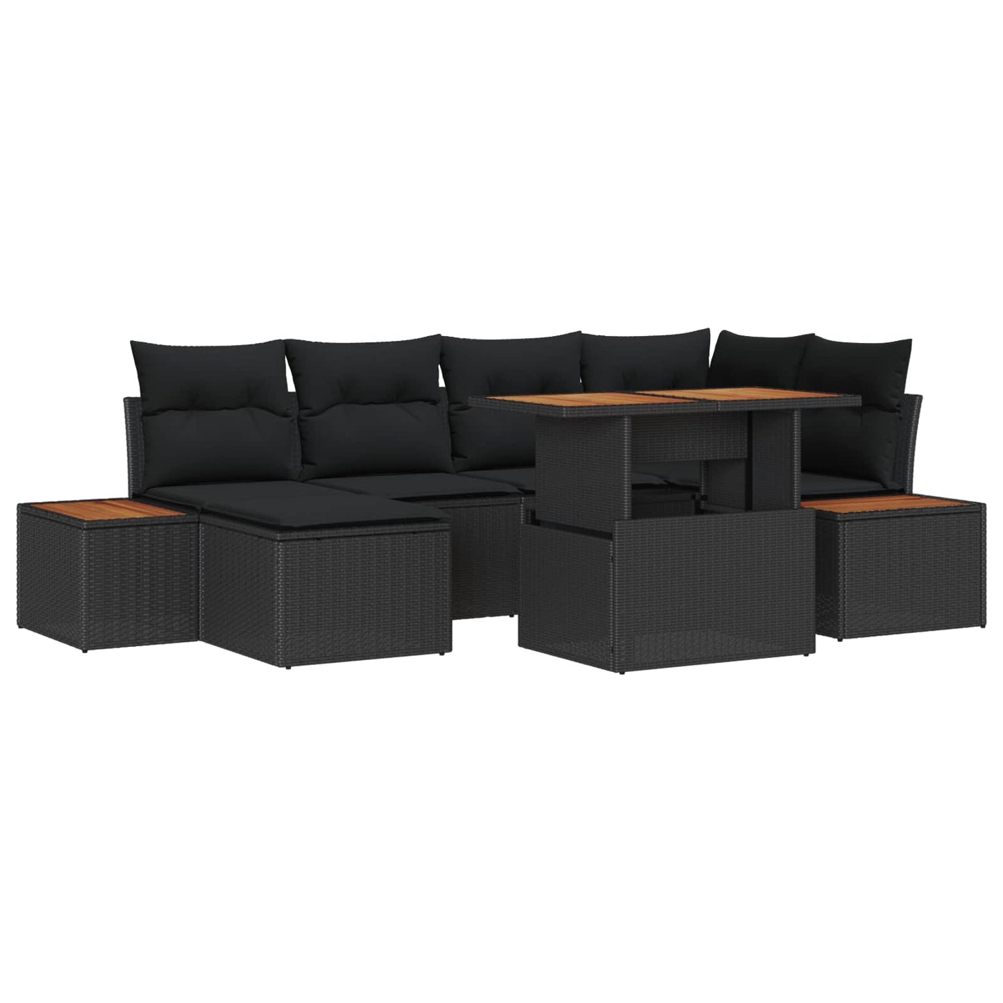 Havesofa Sæt 7 stk. Sort polyrattan