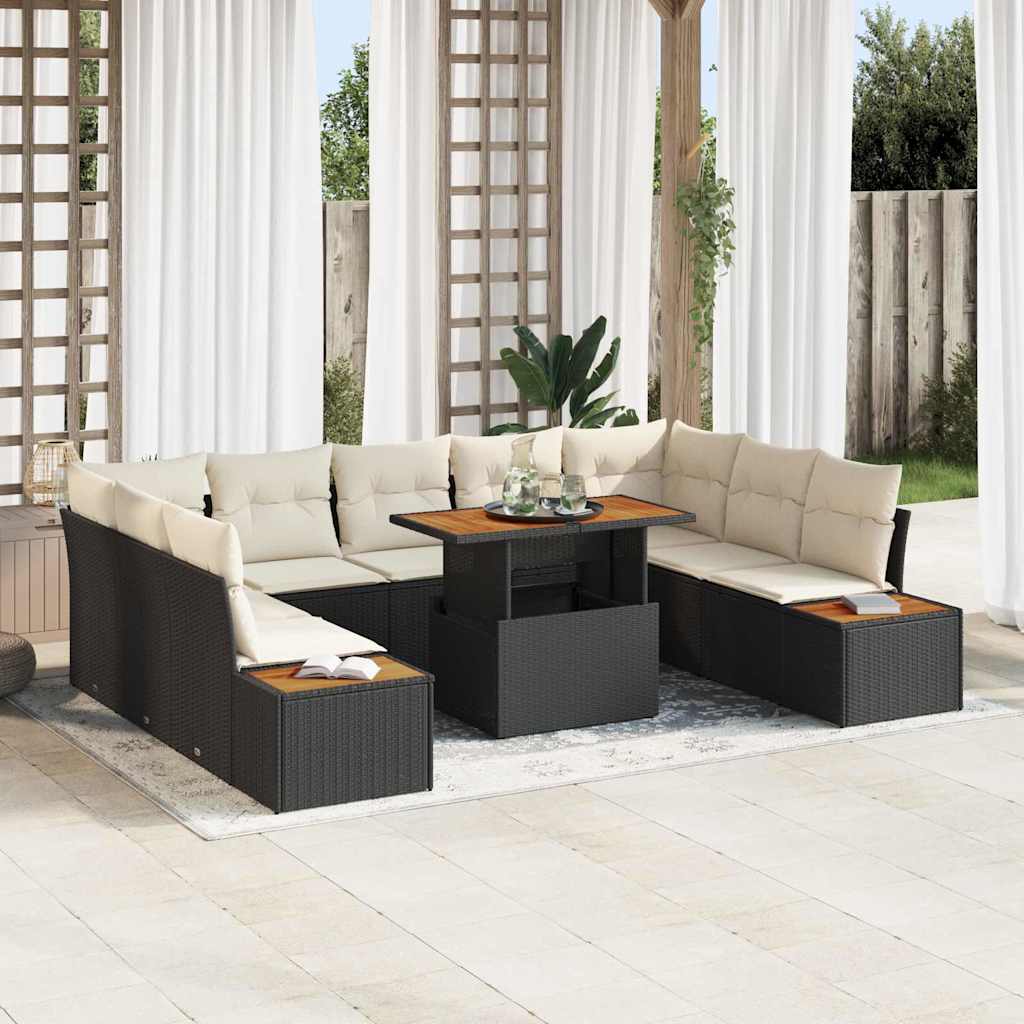 Havesofa Sæt 10 stk. Sort polyrattan