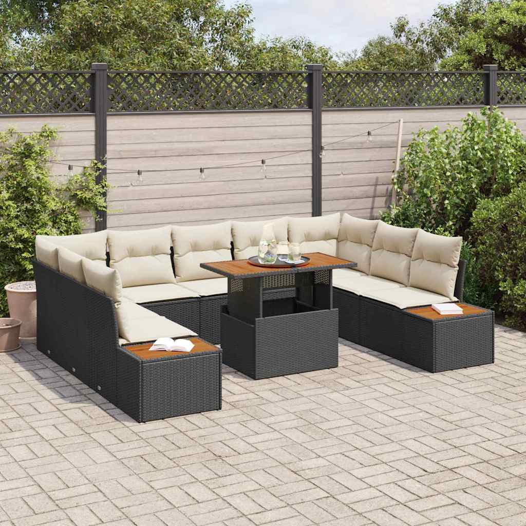 Havesofa Sæt 10 stk. Sort polyrattan