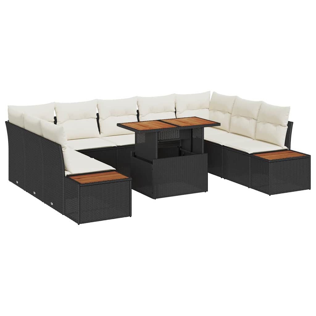 Havesofa Sæt 10 stk. Sort polyrattan