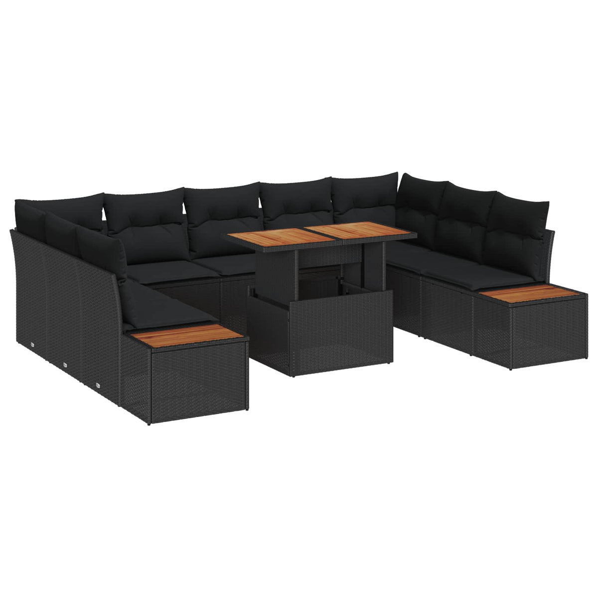 Havesofa Sæt 10 stk. Sort polyrattan