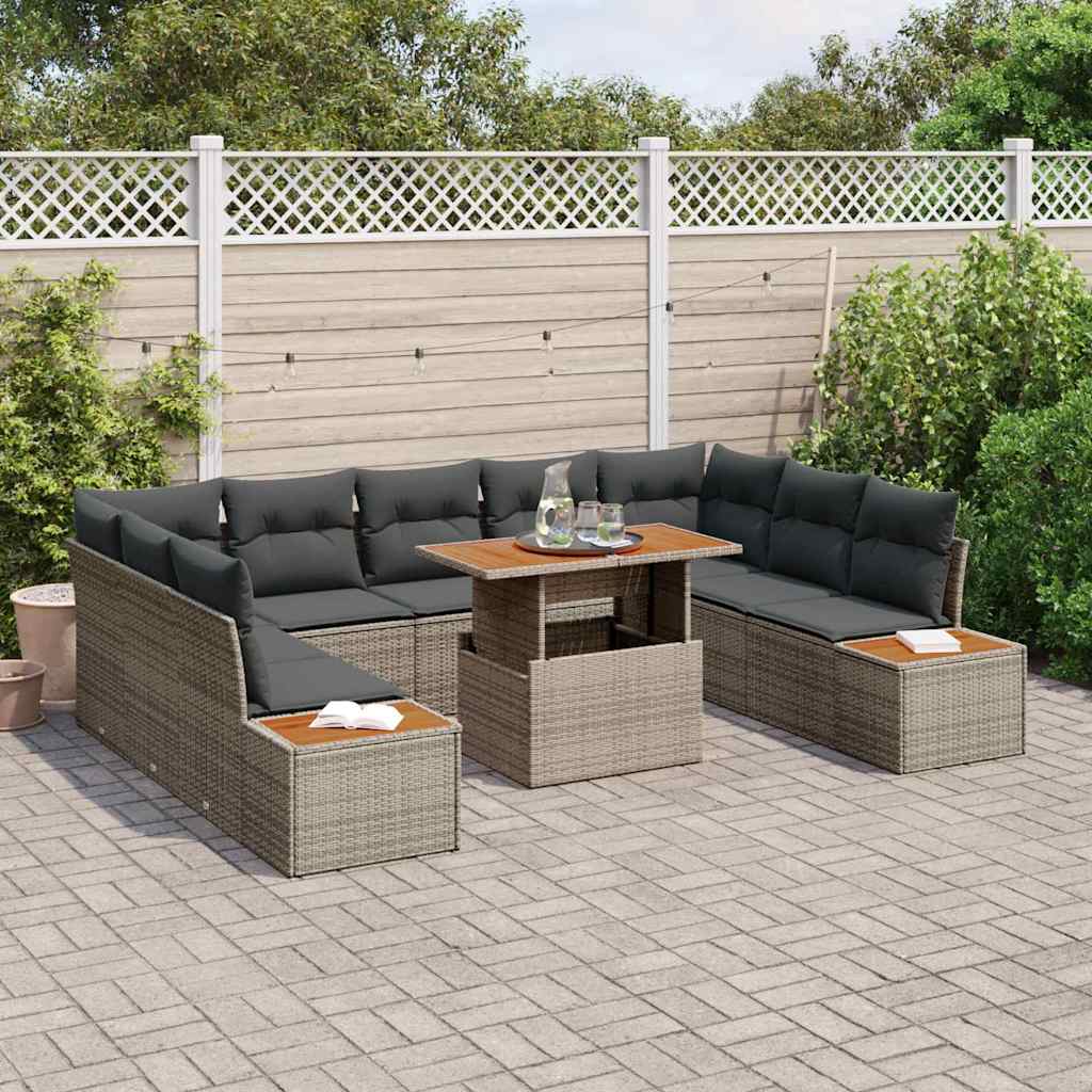 Havesofa Sæt 10 stk. Grå polyrattan