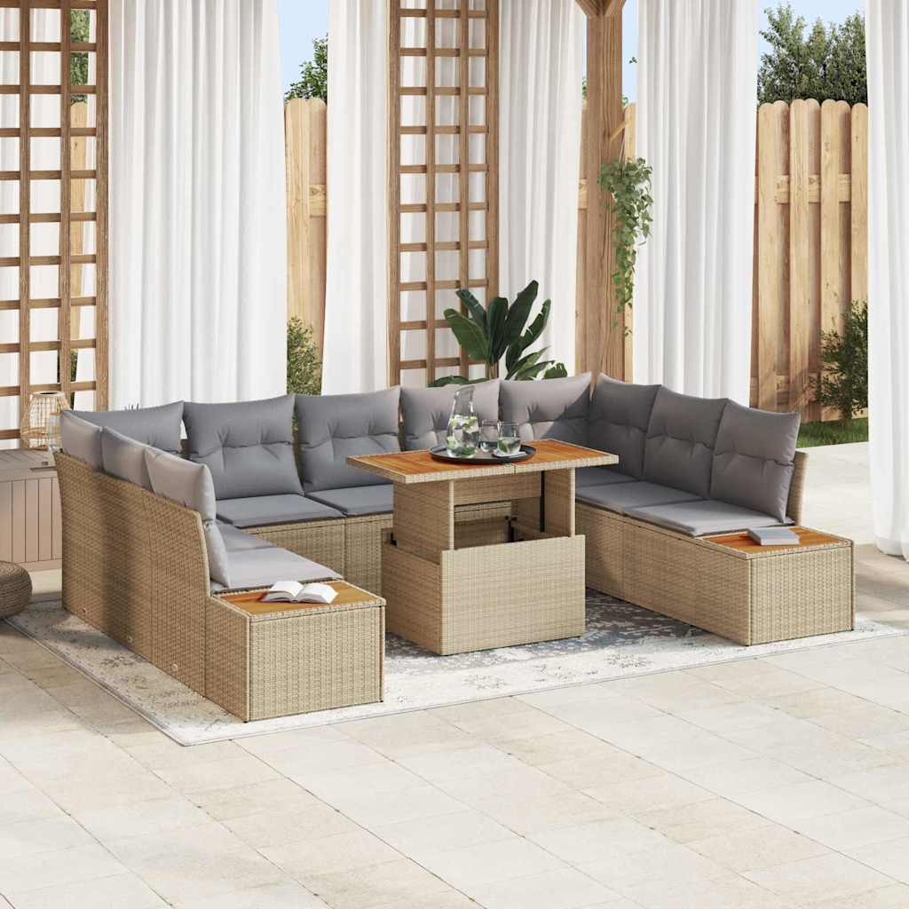 Havesofa Sæt 10 stk. Beige polyrattan