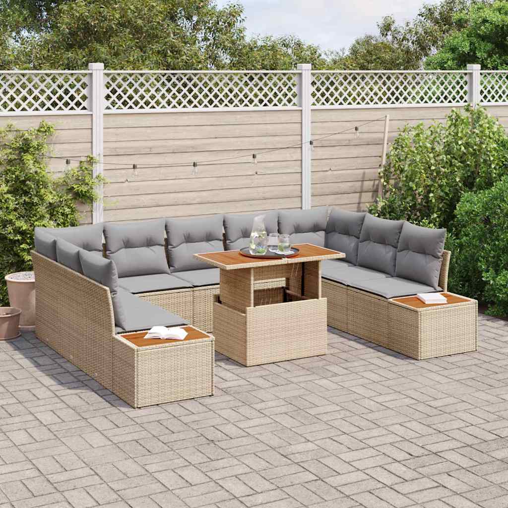 Havesofa Sæt 10 stk. Beige polyrattan