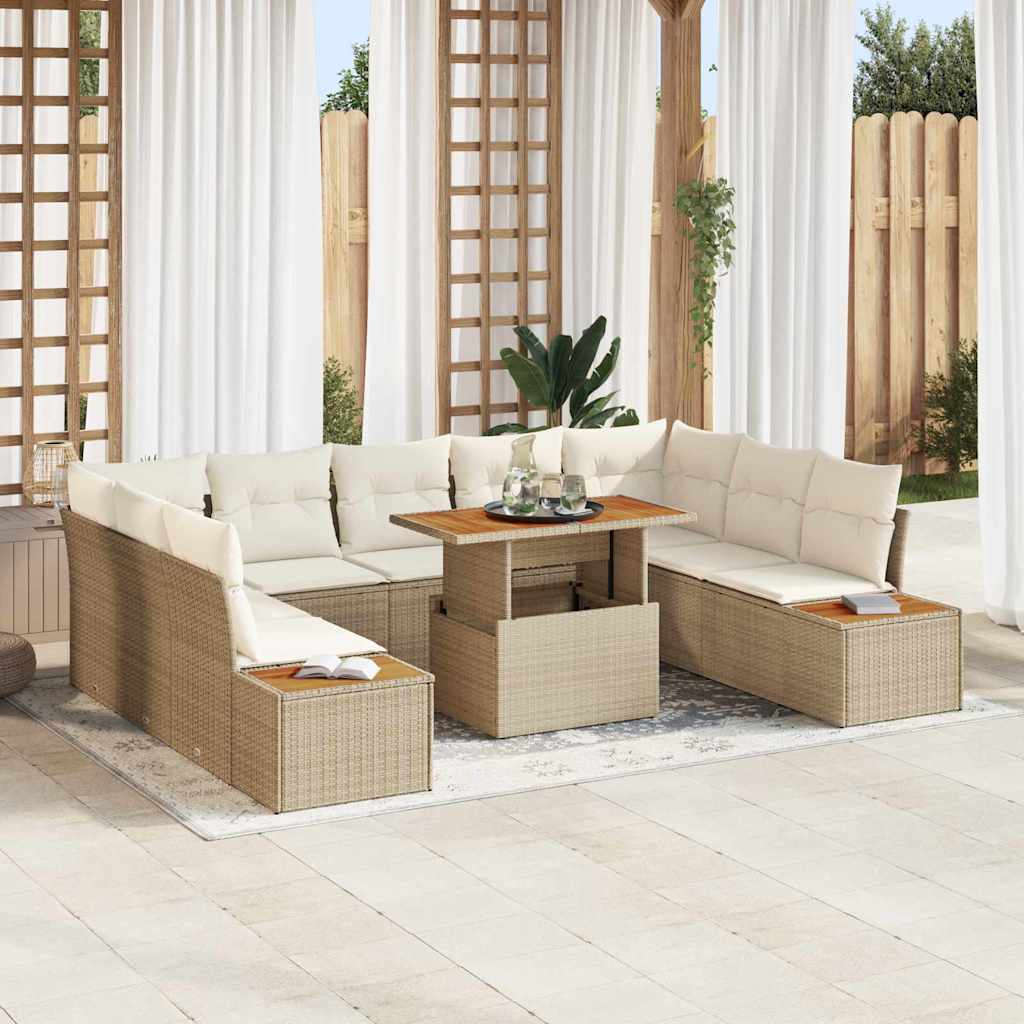 Havesofa Sæt 10 stk. Beige polyrattan