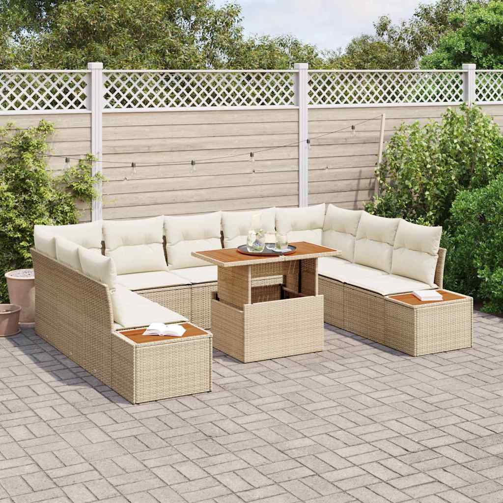 Havesofa Sæt 10 stk. Beige polyrattan