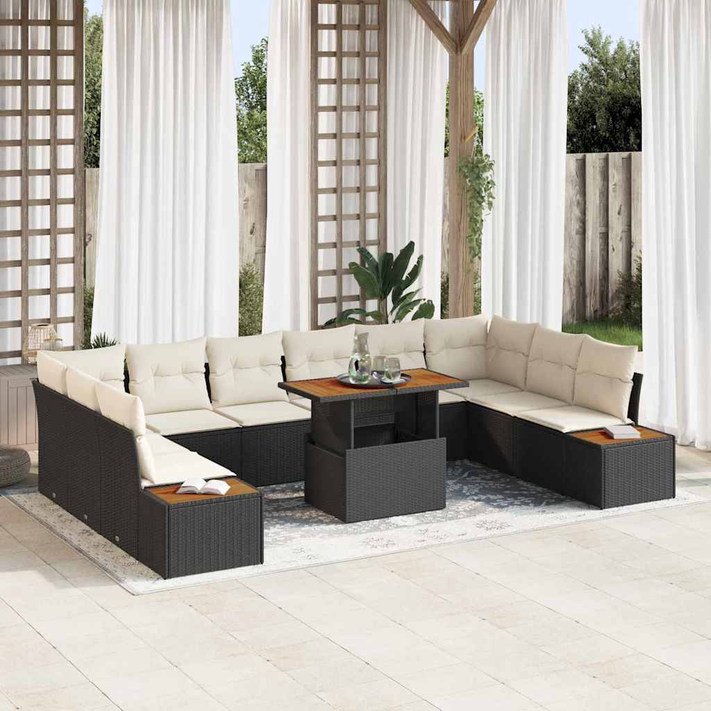 Havesofa Sæt 11 stk. Sort polyrattan