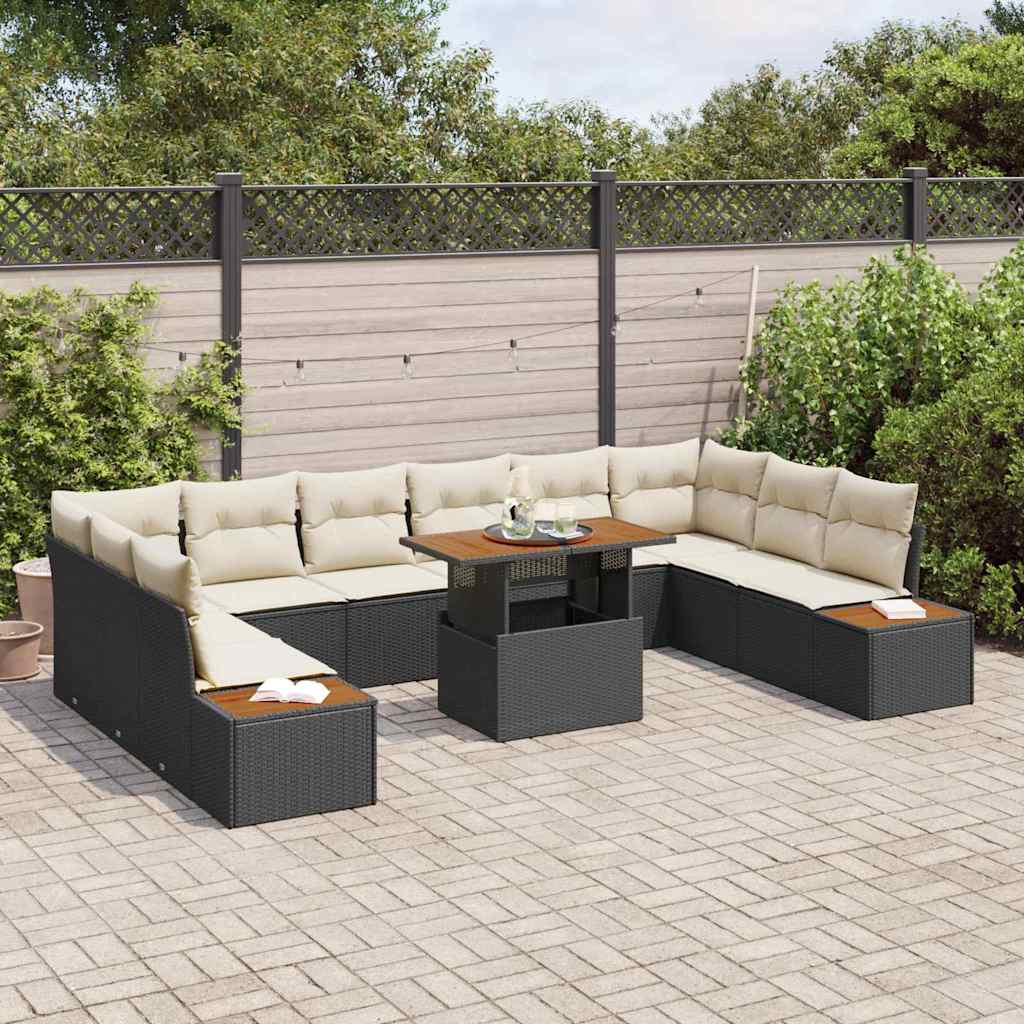 Havesofa Sæt 11 stk. Sort polyrattan