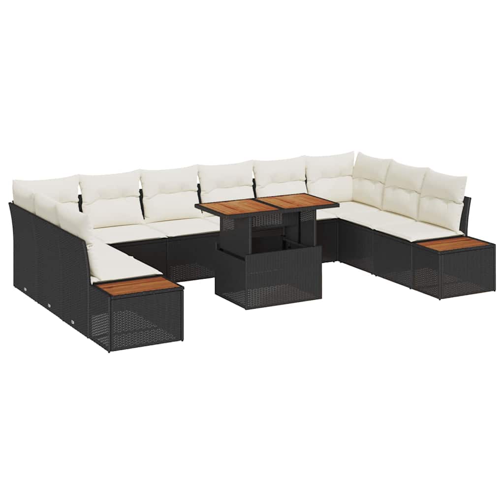 Havesofa Sæt 11 stk. Sort polyrattan
