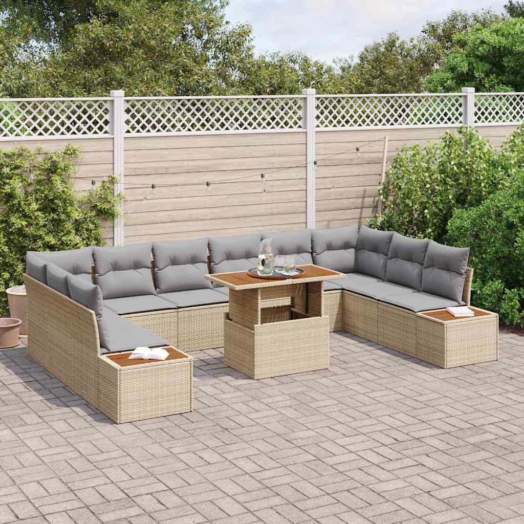 Havesofa Sæt 11 stk. Beige polyrattan