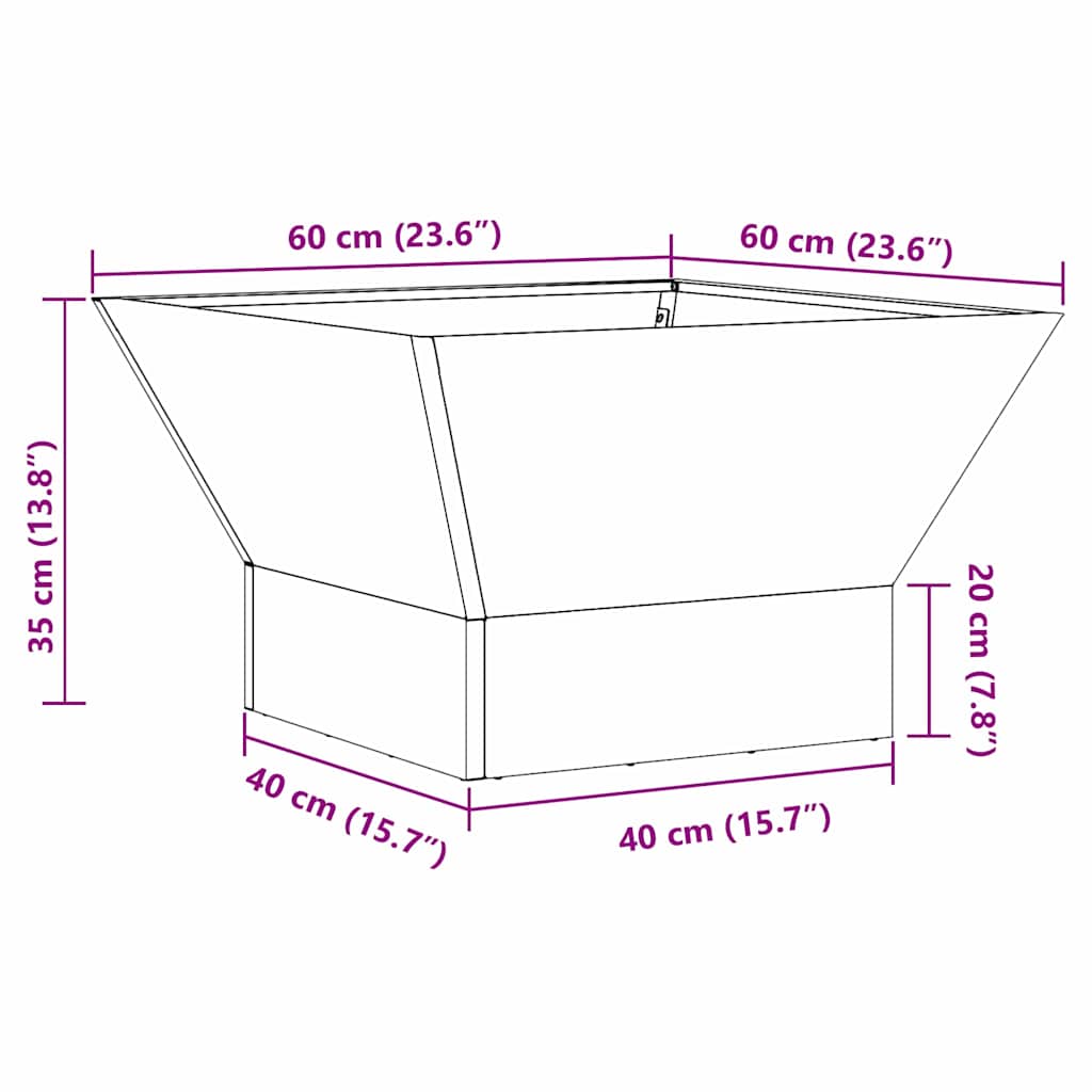 Ildskål Sort 60 x 60 x 35 cm Cortenstål
