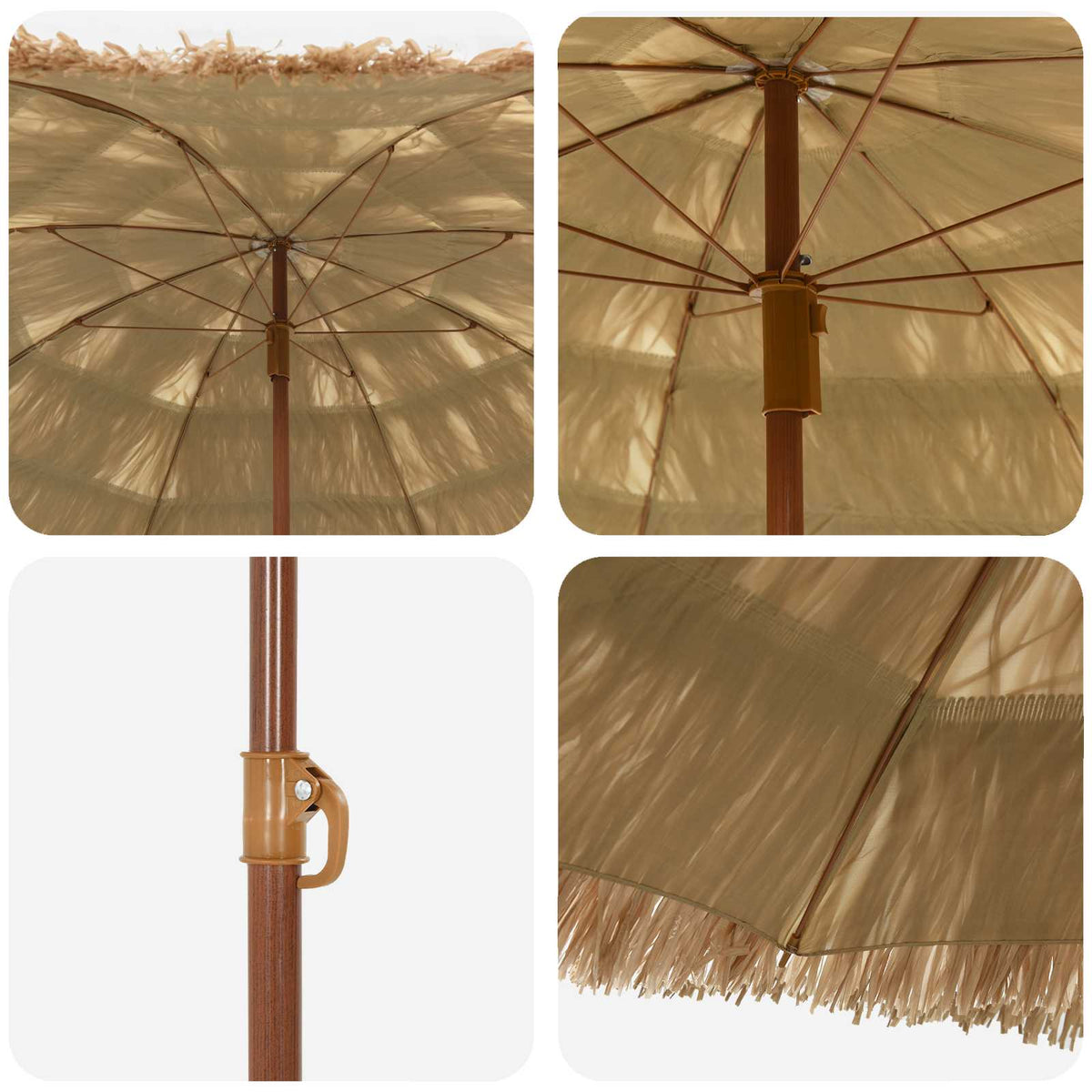 Strand Parasol 160 x 160 x 196 cm Polyester og Stål Naturfarvet