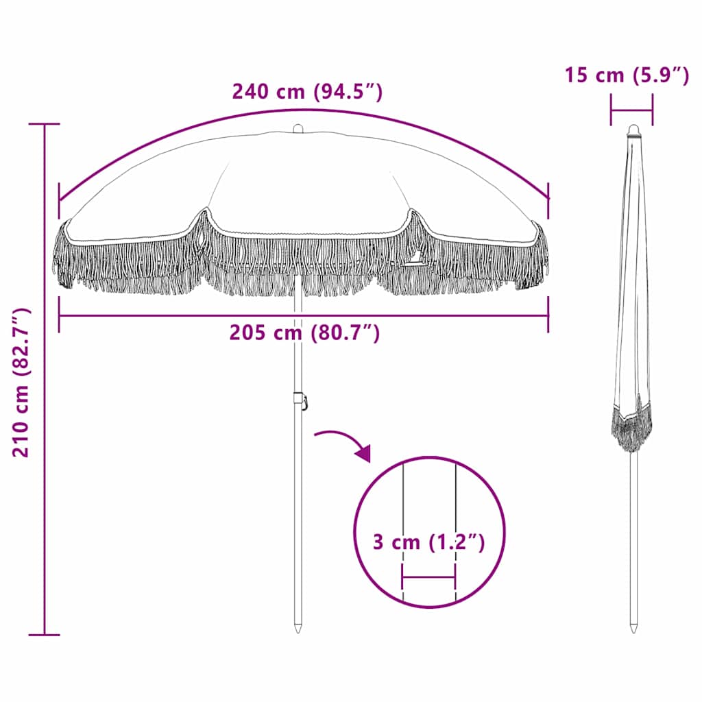 Strand Parasol 205 x 205 x 210 cm Polyester og Stål Rund
