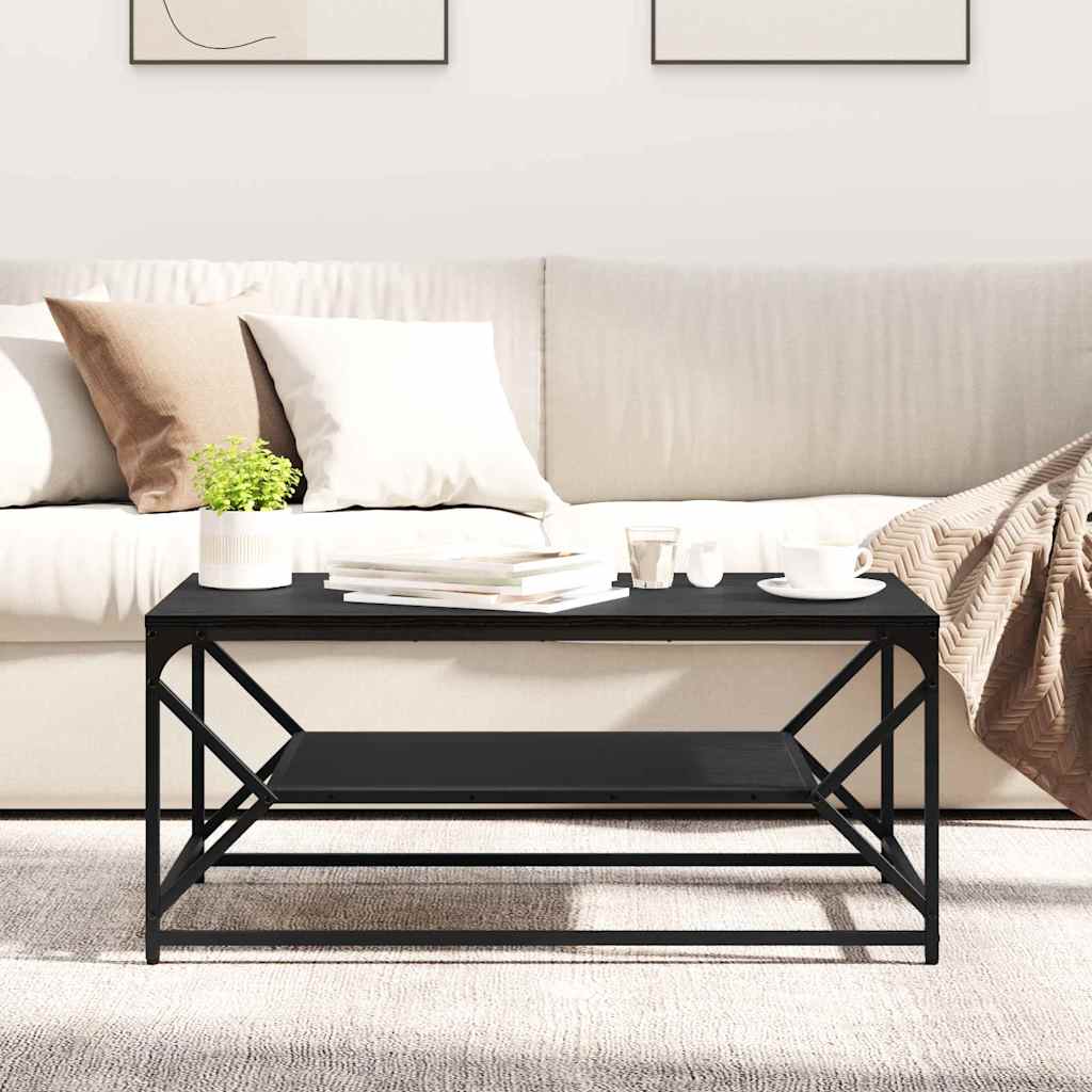 Sofabord Sort eg 90 x 50 x 40 cm Ingeniørtræ og stål