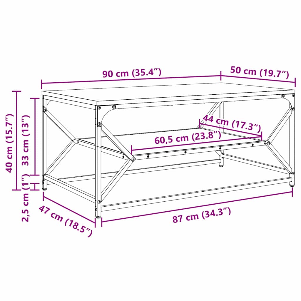 Sofabord Sort eg 90 x 50 x 40 cm Ingeniørtræ og stål