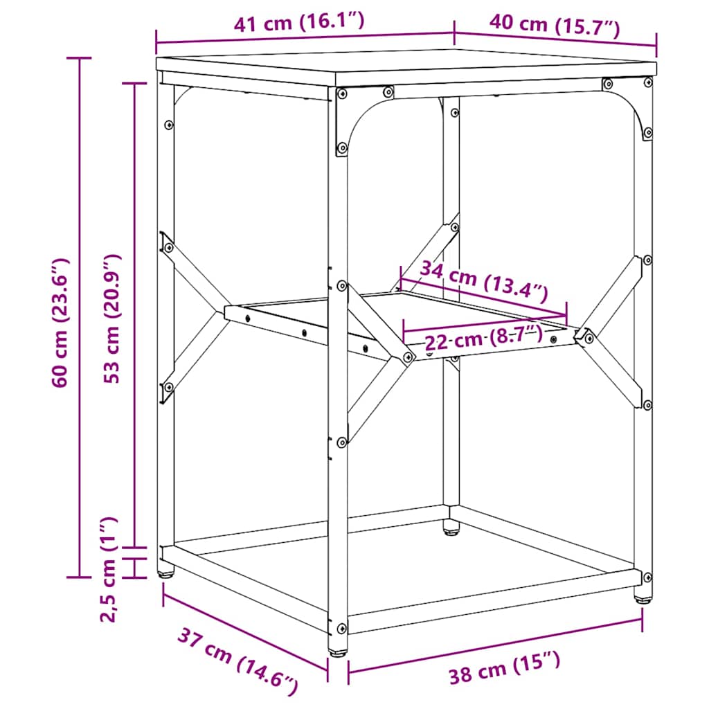 Sidebord Sort eg 41 x 40 x 60 cm Ingeniørtræ og stål
