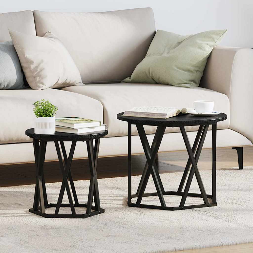 Sidebord 2 stk. Sort eg 50 x 50 x 40 cm Ingeniørtræ og stål