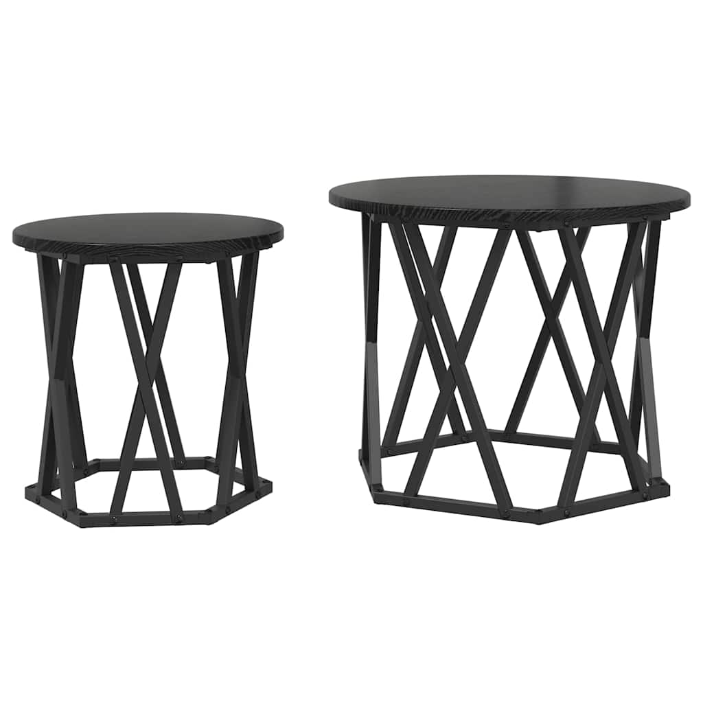 Sidebord 2 stk. Sort eg 50 x 50 x 40 cm Ingeniørtræ og stål
