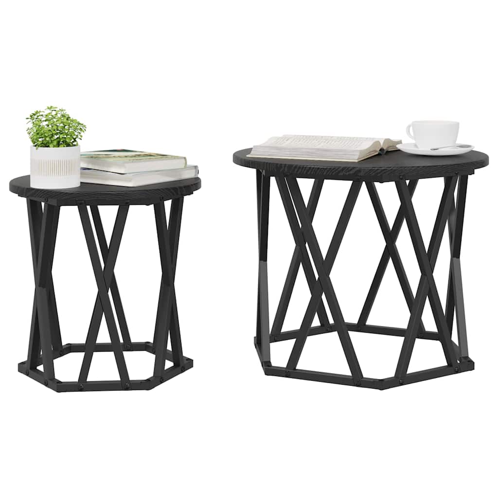 Sidebord 2 stk. Sort eg 50 x 50 x 40 cm Ingeniørtræ og stål