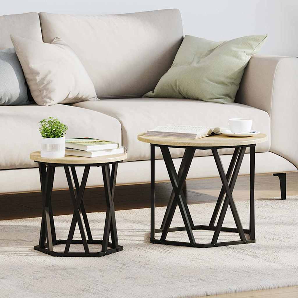 Sidebord 2 stk. Sonoma eg 50 x 50 x 40 cm Ingeniørtræ og stål