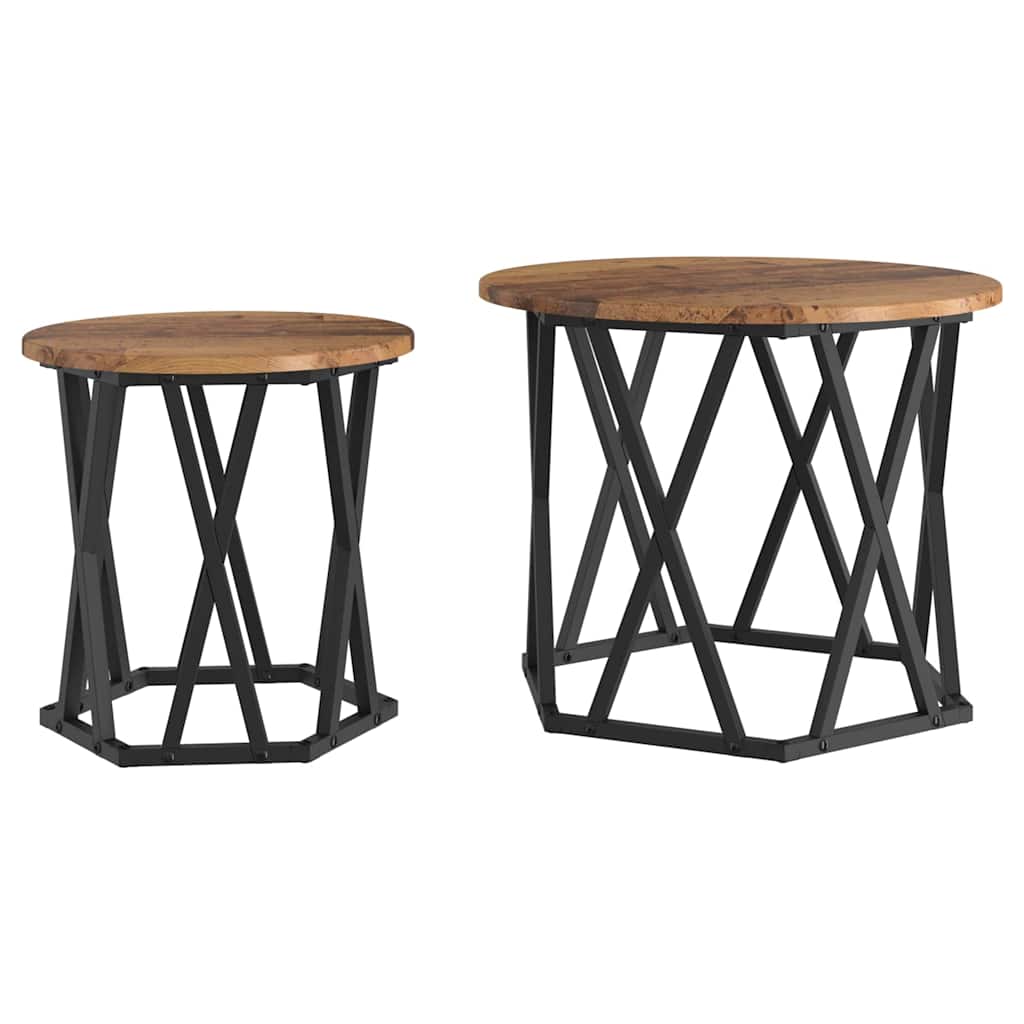 Sidebord 2 stk. genbrugstræ 50 x 50 x 40 cm Ingeniørtræ og stål