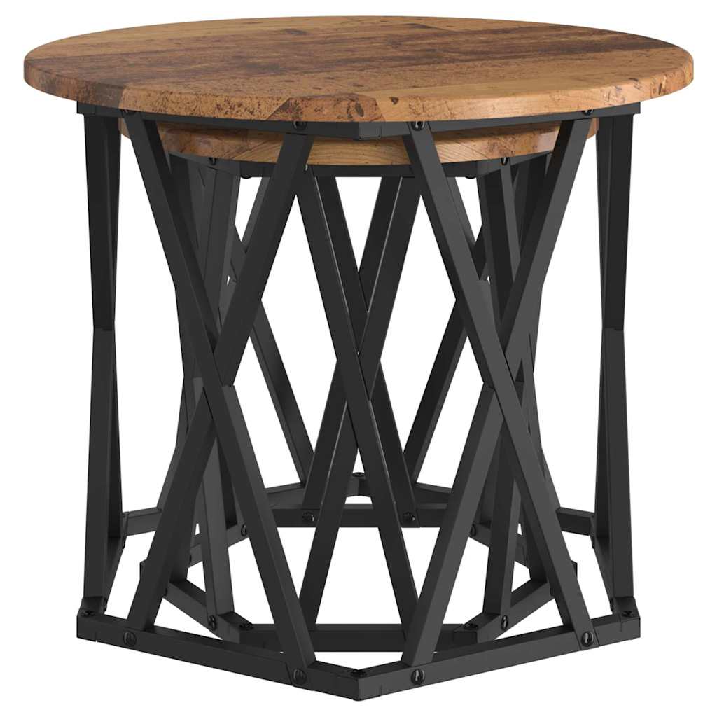 Sidebord 2 stk. genbrugstræ 50 x 50 x 40 cm Ingeniørtræ og stål
