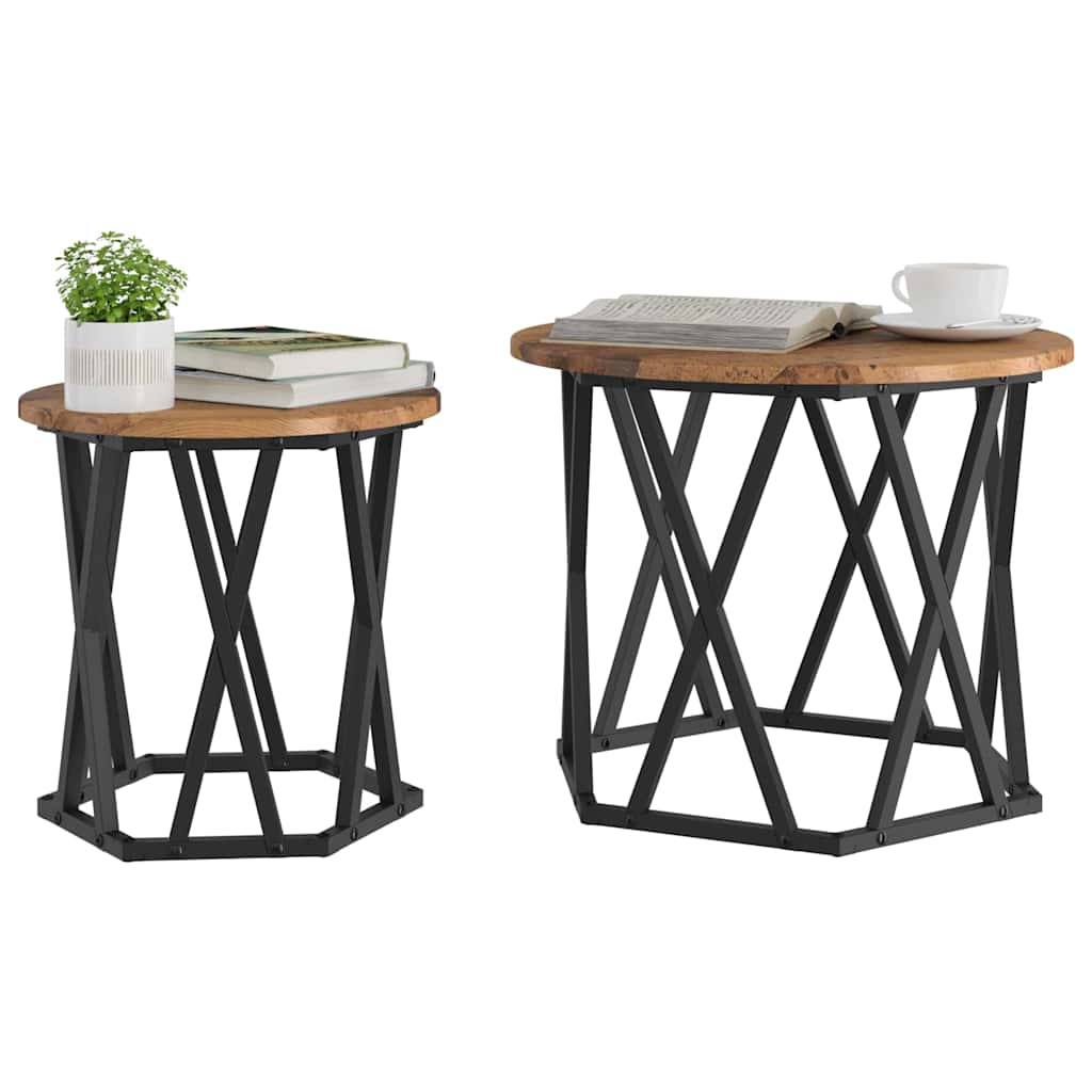 Sidebord 2 stk. genbrugstræ 50 x 50 x 40 cm Ingeniørtræ og stål