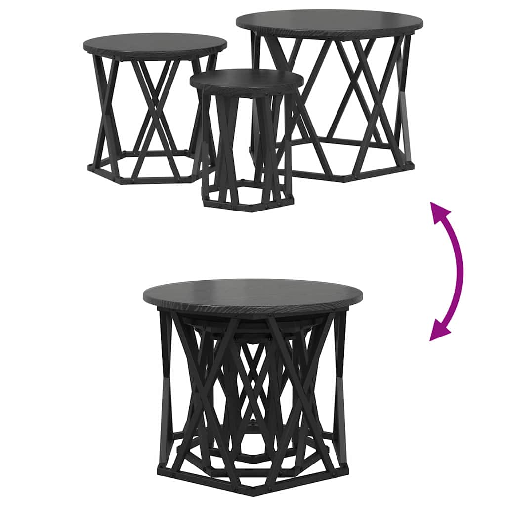 Nesting Sidebord 3 stk. Sort eg 53 x 53 x 40 cm