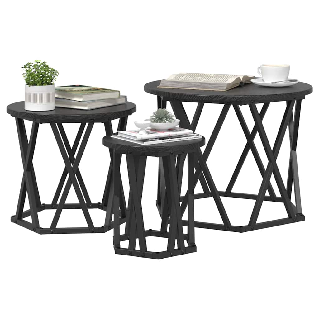 Nesting Sidebord 3 stk. Sort eg 53 x 53 x 40 cm