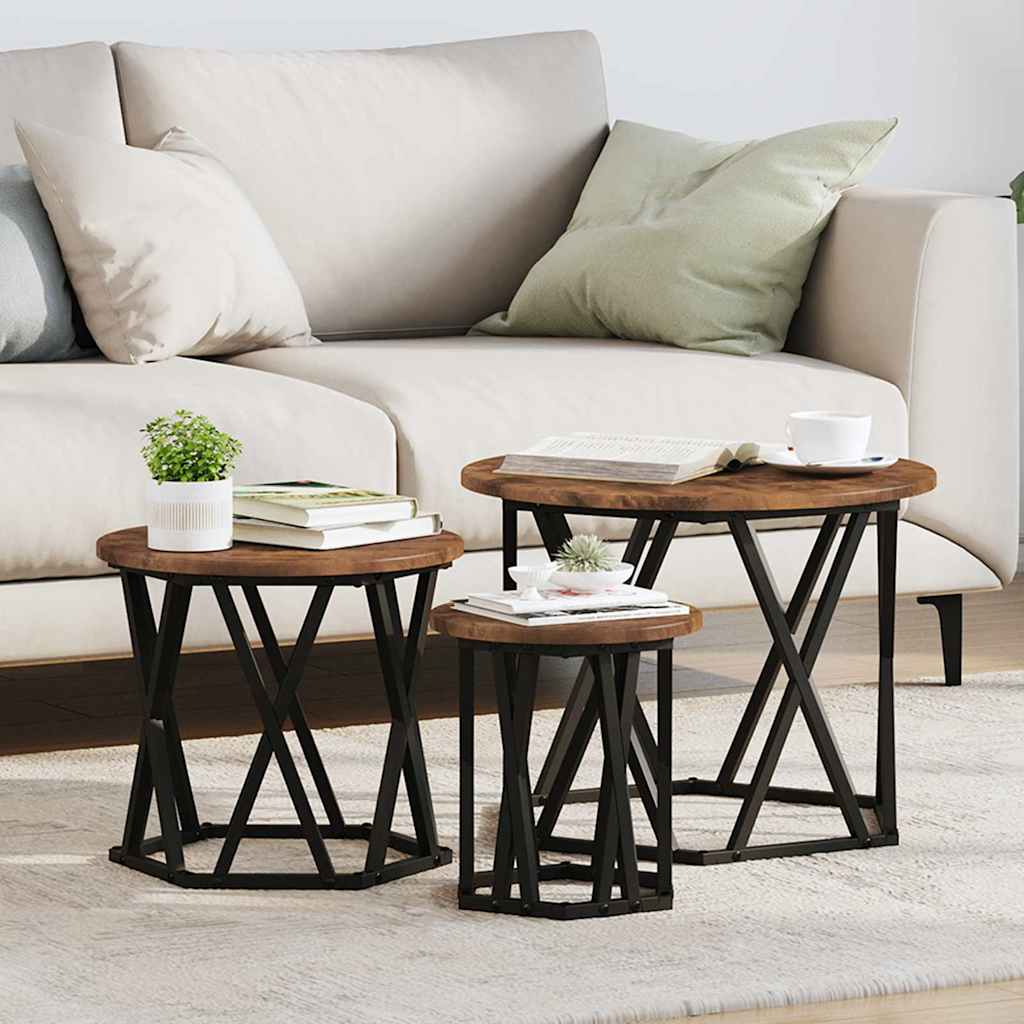 Nesting Sidebord 3 stk. Røget eg 53 x 53 x 40 cm