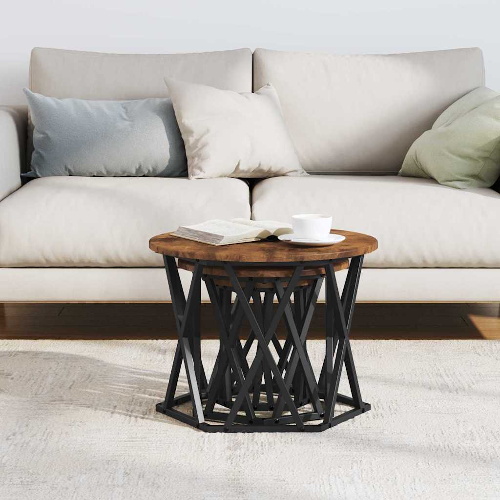 Nesting Sidebord 3 stk. Røget eg 53 x 53 x 40 cm