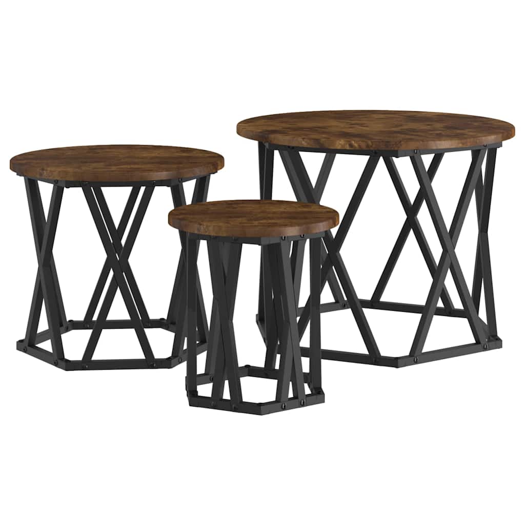 Nesting Sidebord 3 stk. Røget eg 53 x 53 x 40 cm