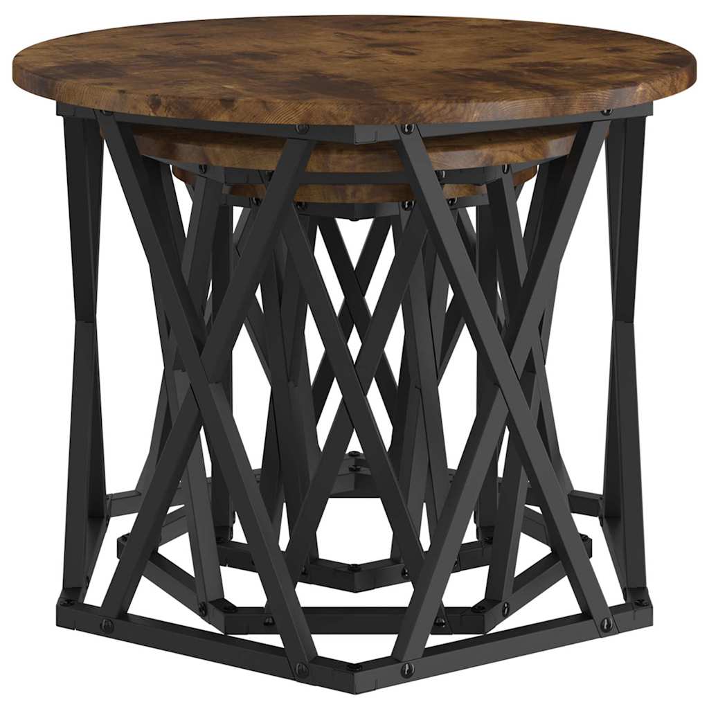 Nesting Sidebord 3 stk. Røget eg 53 x 53 x 40 cm