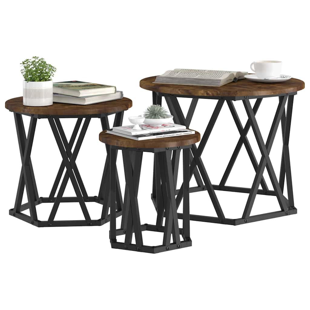 Nesting Sidebord 3 stk. Røget eg 53 x 53 x 40 cm