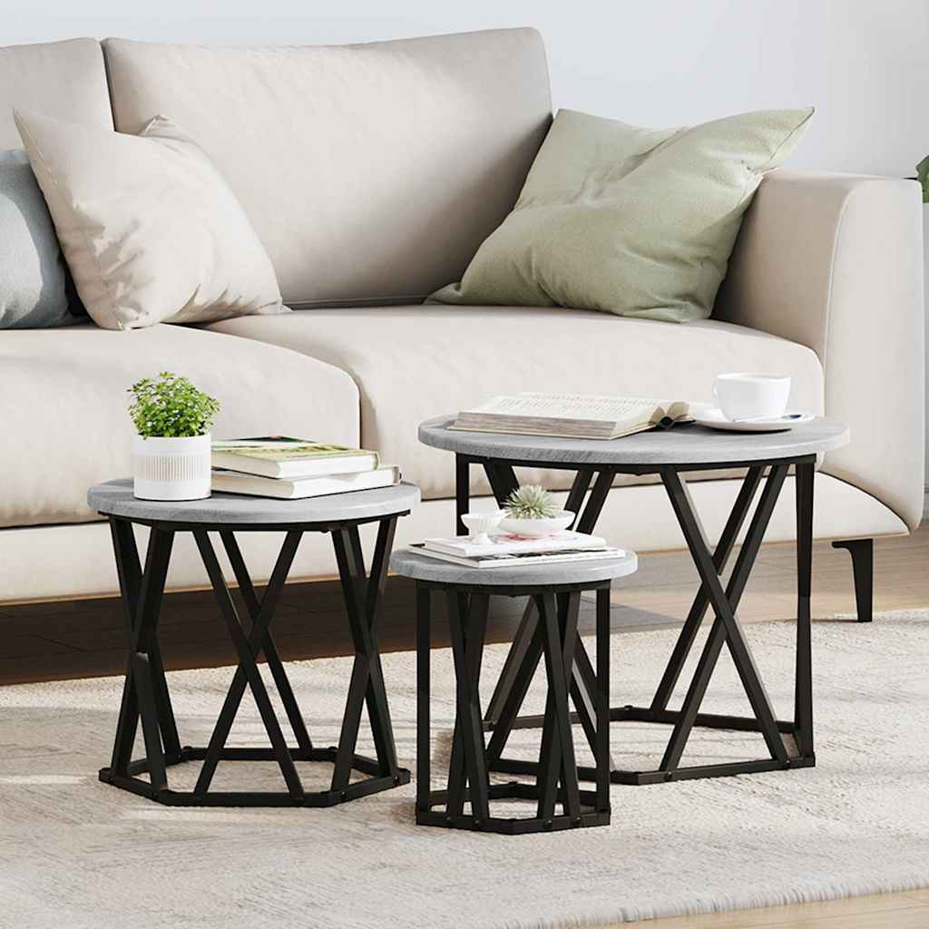 Nesting Sidebord 3 stk. Grå Sonoma 53 x 53 x 40 cm