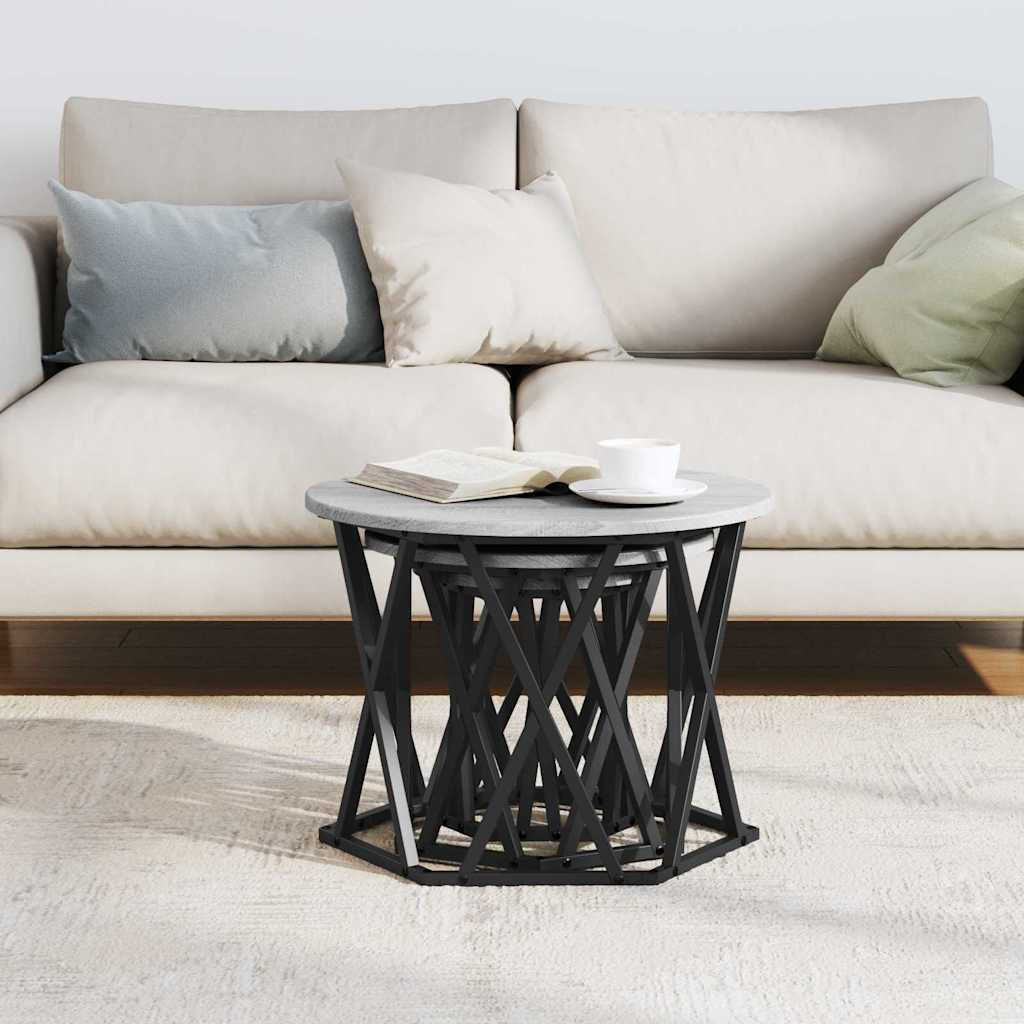 Nesting Sidebord 3 stk. Grå Sonoma 53 x 53 x 40 cm