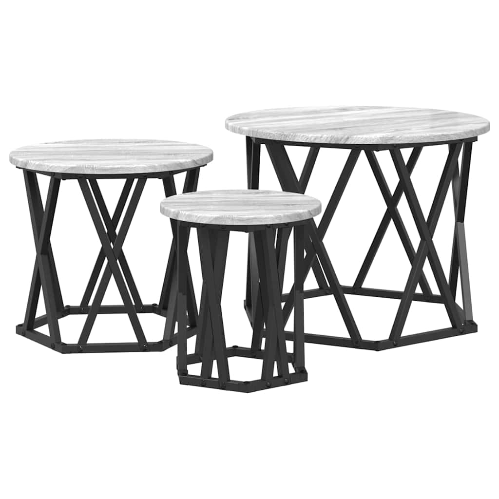 Nesting Sidebord 3 stk. Grå Sonoma 53 x 53 x 40 cm