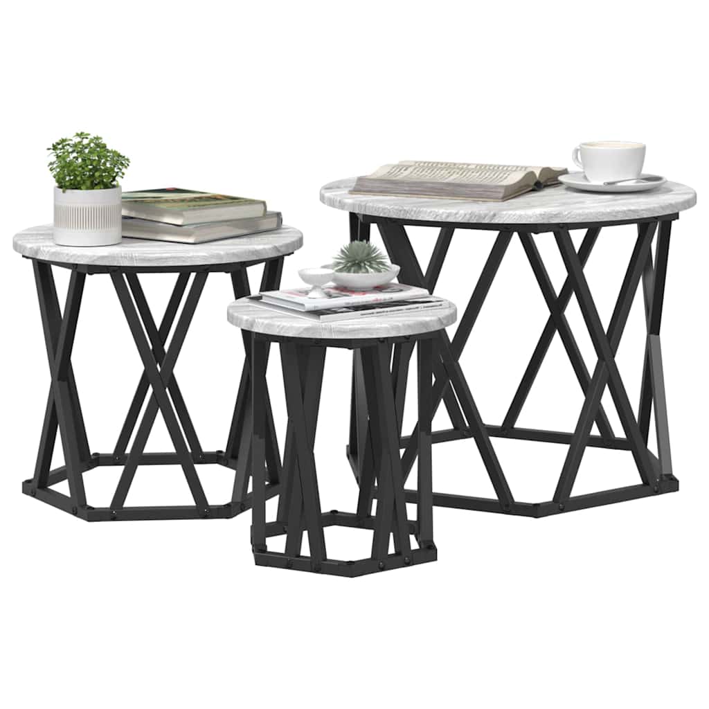 Nesting Sidebord 3 stk. Grå Sonoma 53 x 53 x 40 cm