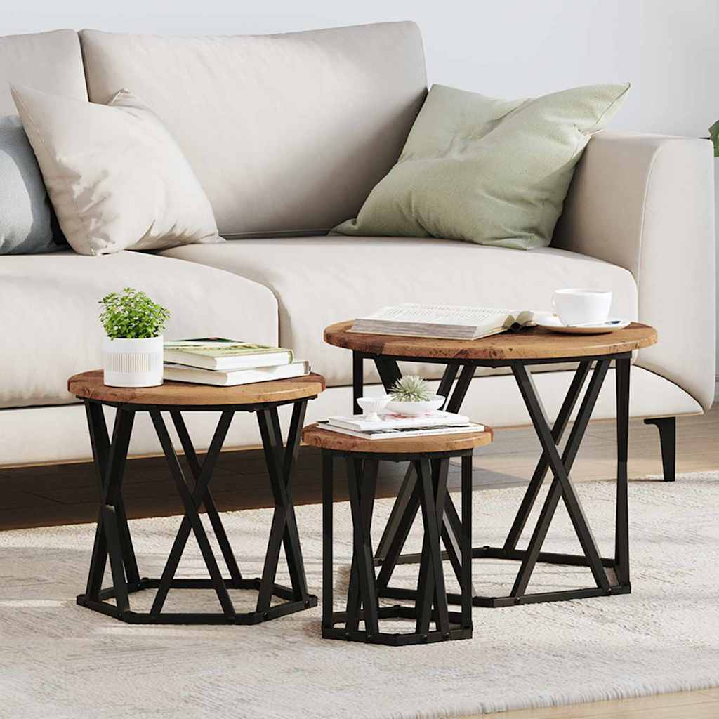 Nesting Sidebord 3 stk. Gammelt træ 53 x 53 x 40 cm
